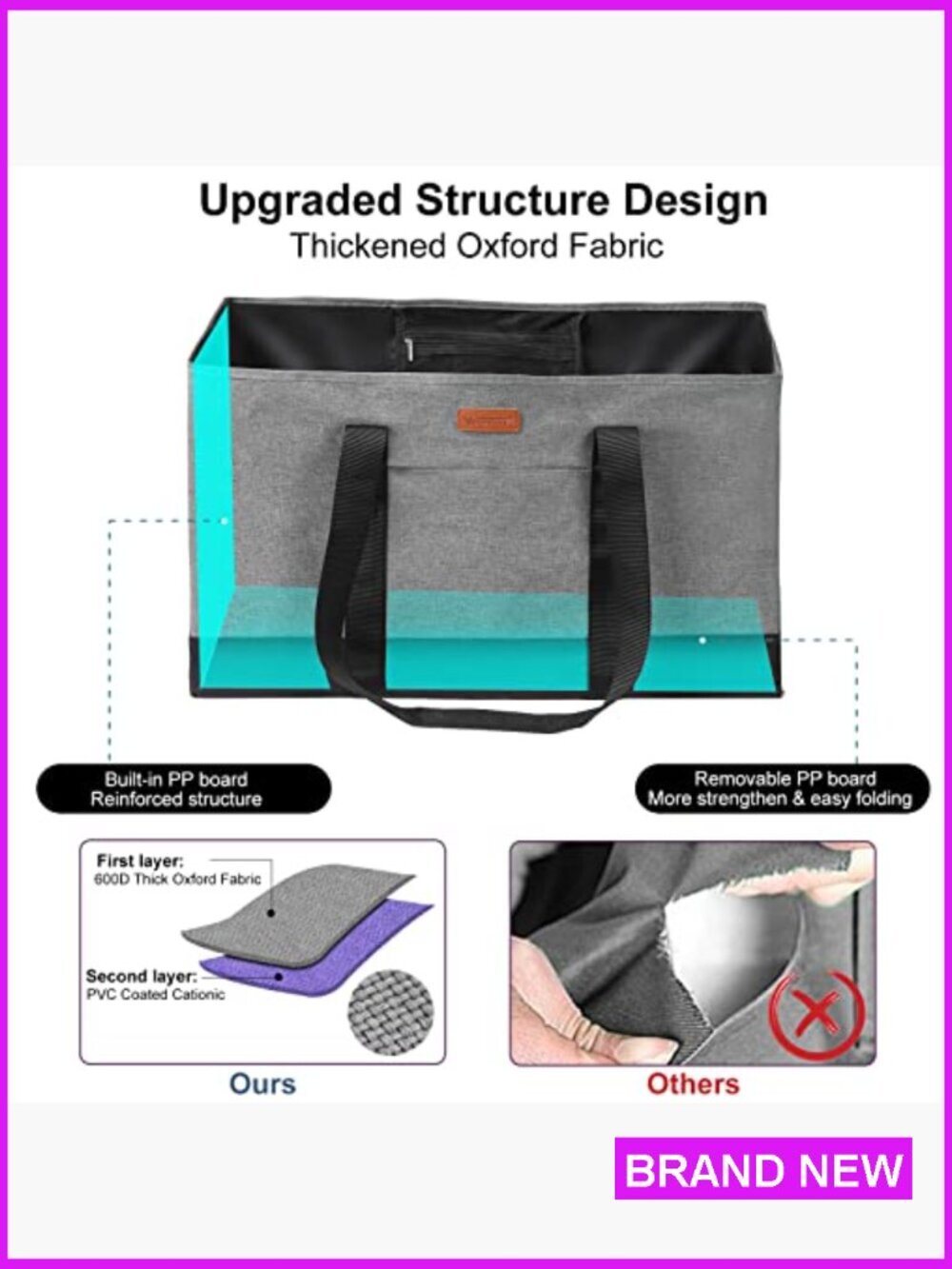 Extra Large Foldable Grocery Tote Bag with Handles - Reusable Shopping Tote for - Picture 4 of 7